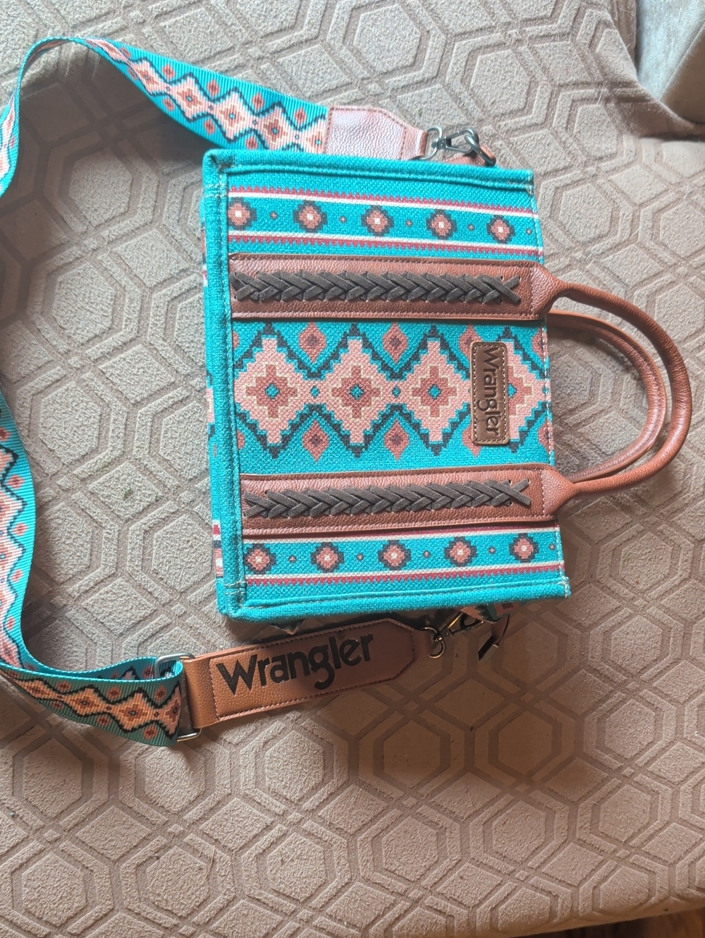 Wrangler Turquoise and Peach Patterned Women’s Crossbody Bag